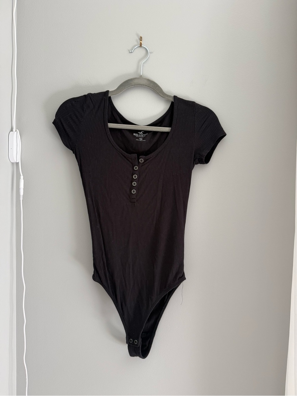 Ribbed Black Bodysuit - Hollister